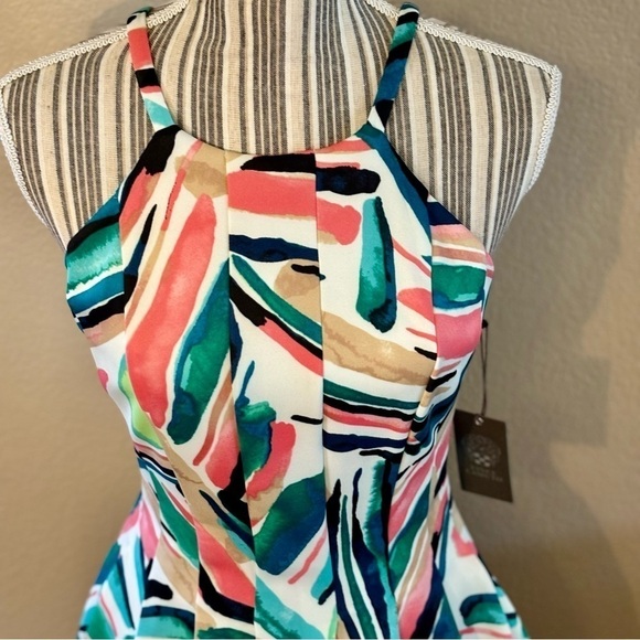 NWT Vince Camuto Dress Size 2 Abstract Watercolor Print Fit & Flare Scuba fabric - Picture 3 of 16